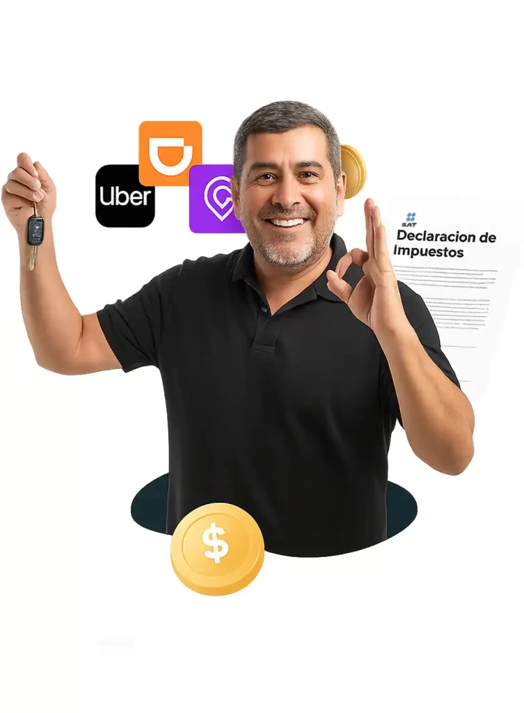conductor Uber feliz con llaves celebrando declaración de impuestos